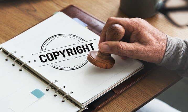 A copyright stamp on a notebook