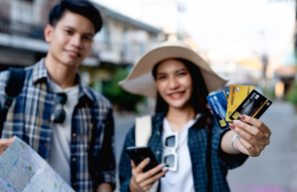 Foreign tourists exploring a city street together