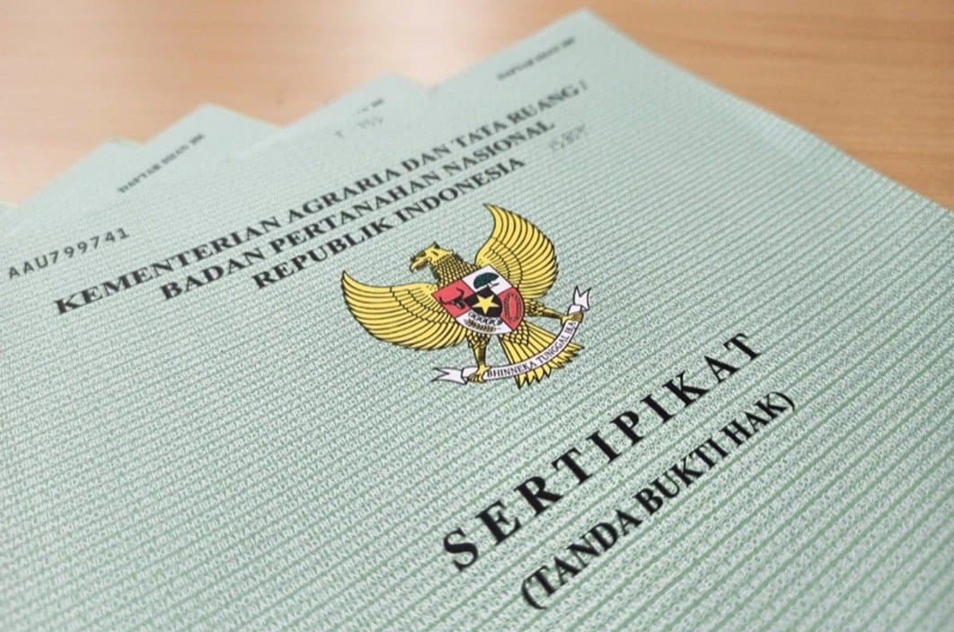 An Indonesian land title certificate issued by the National Land Agency